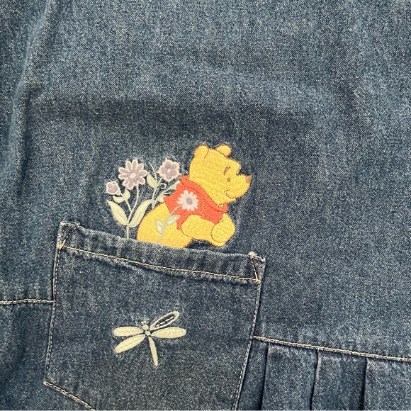 SOLD Vintage Disney store Winnie the Pooh floral embroidered denim jean dress - Picture 2 of 11